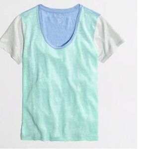 Mint Green, Blue and White Colorblock Linen T-Shirt